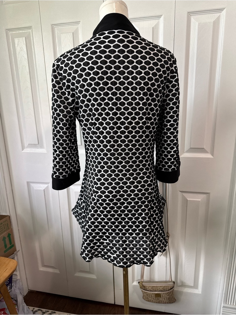 Joseph Ribkoff Black & White Geo-Print Tunic with Contrast Trim - Picture 3 of 6